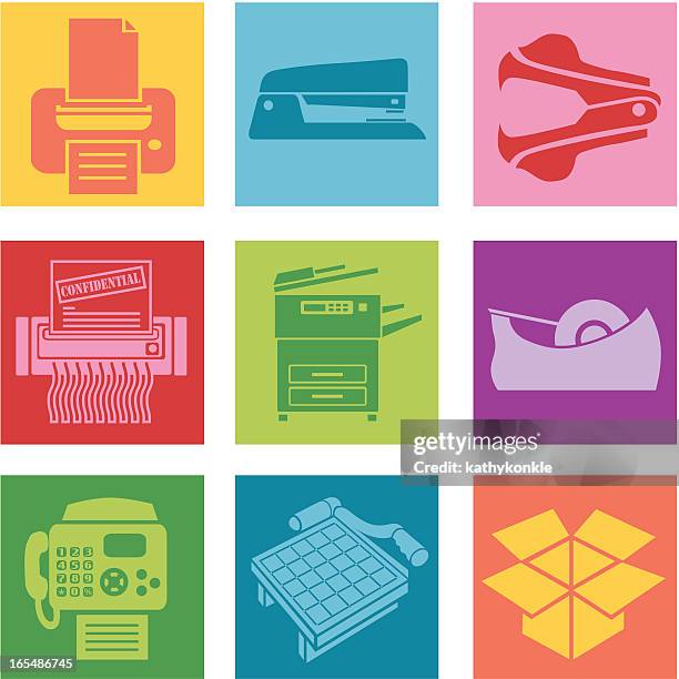 collection of office supplies icons - tape dispenser stock illustrations