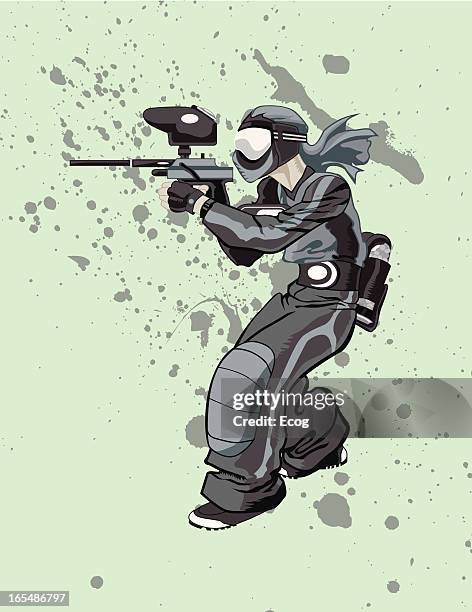 speedballer in blue - paintball stock illustrations