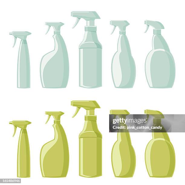 verschiedene spray flaschen - heraussprühen stock-grafiken, -clipart, -cartoons und -symbole