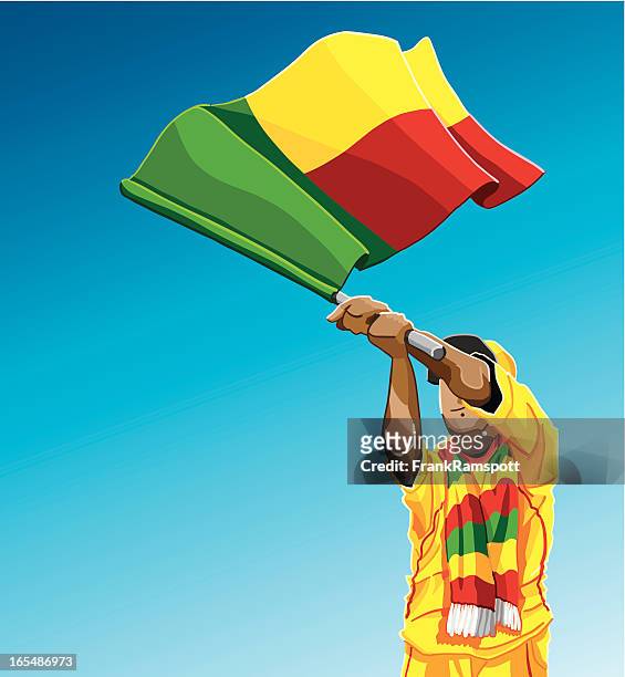 benin waving flag soccer fan - african soccer fans stock illustrations