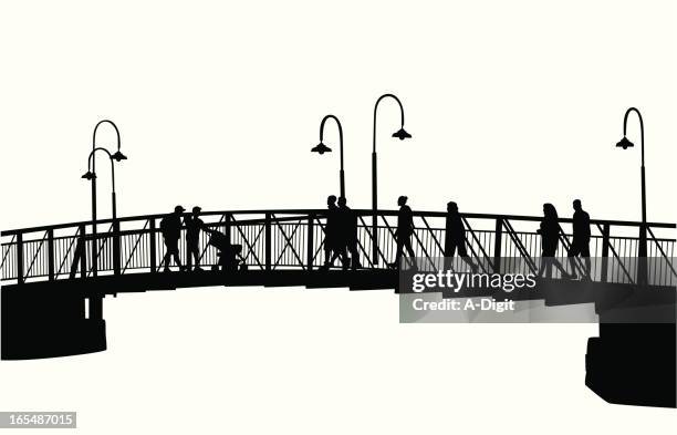 stockillustraties, clipart, cartoons en iconen met pedestrian bridge vector silhouette - voetgangersbrug