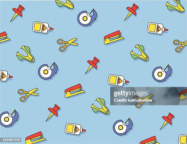 desk acessories pattern - stapler stock illustrations