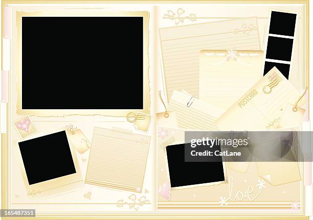 wedding memory book - old wedding album book stock illustrations