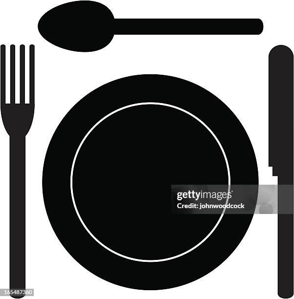 cutlery icon. - place setting on white stock illustrations