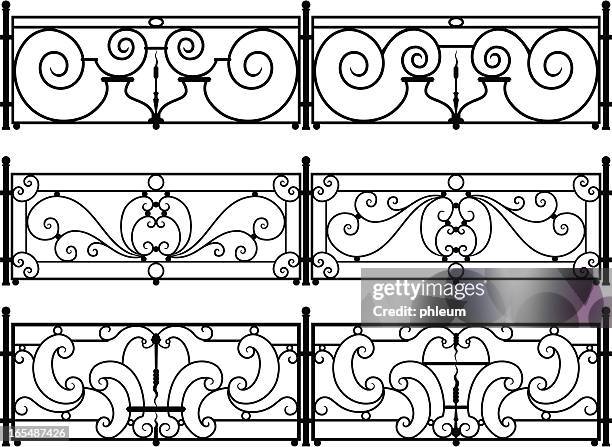illustrations, cliparts, dessins animés et icônes de décoratifs en fer forgé et clôtures vector dessins balustrade - garde corps
