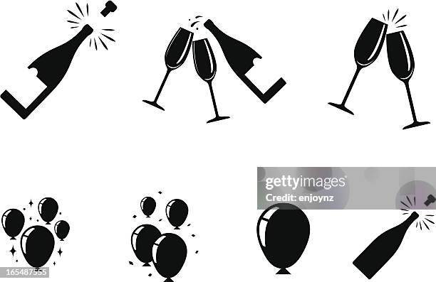 celebration icons - cheers champagne glass stock illustrations