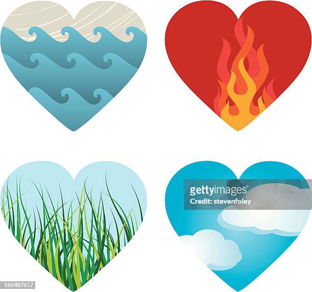 vier element hearts - die vier elemente stock-grafiken, -clipart, -cartoons und -symbole