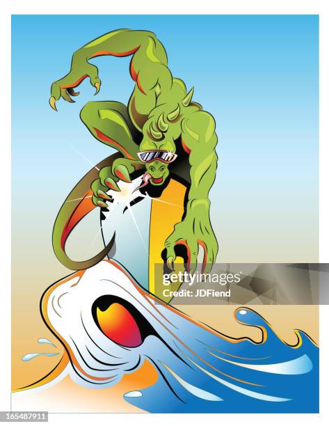 surf's up, typ! - eigentlicher leguan stock-grafiken, -clipart, -cartoons und -symbole