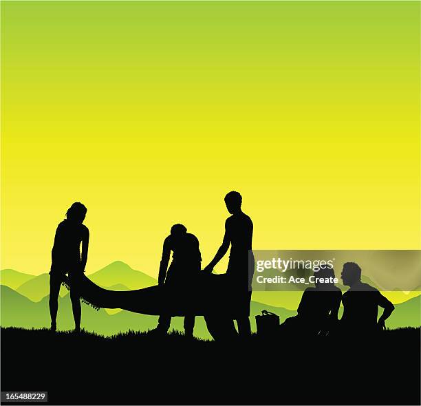 relaxing family picnic in the country - family at a picnic stock illustrations