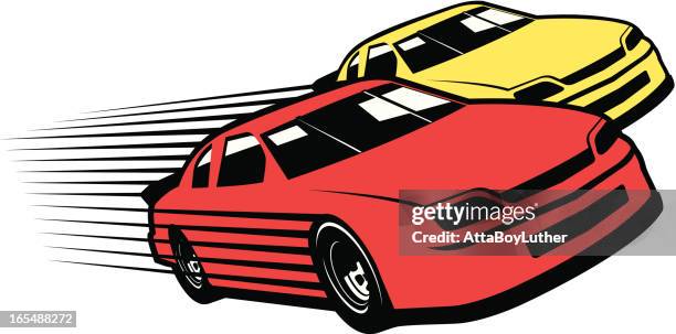 stockillustraties, clipart, cartoons en iconen met red and yellow race cars cartoon - racewagen
