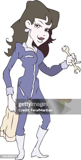 greasemonkey woman - pit stop stock illustrations