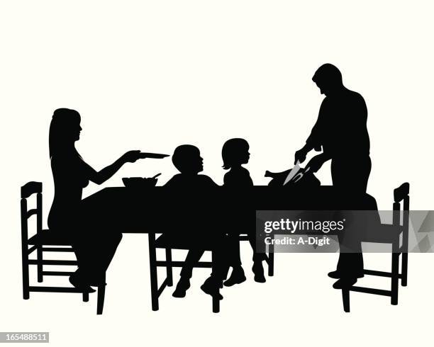 turkey dinner vector silhouette - family dinner stock illustrations