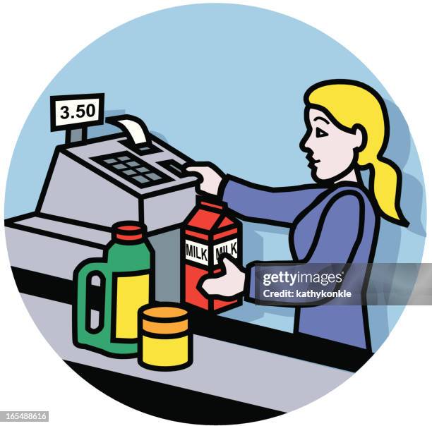 checkout counter icon - store assistant stock illustrations