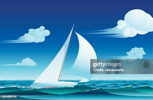 ilustrações, clipart, desenhos animados e ícones de iate de vela - velejar