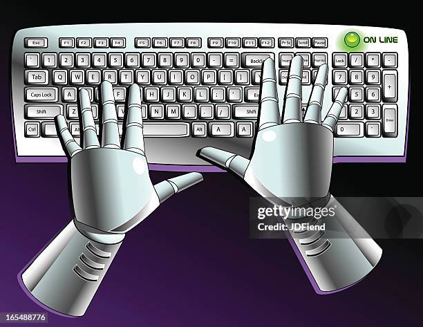 on line - robot hand human hand stock illustrations