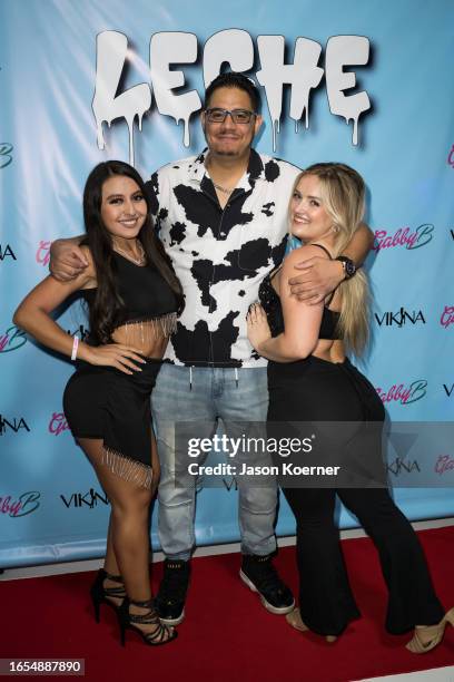 Brigitte Saunders, Joseph Lopez and Peachy Queen Audrey attend the Gabby B Release Party for her new song and video "LECHE" featuring Vikina at Jungl...