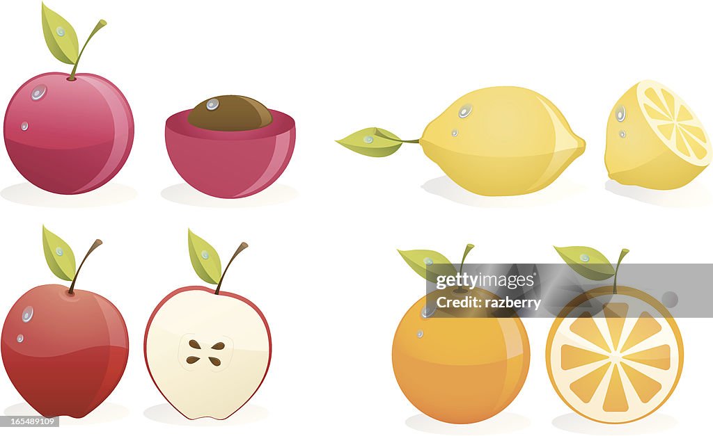 Sliced cherry lemon apple and orange clip art