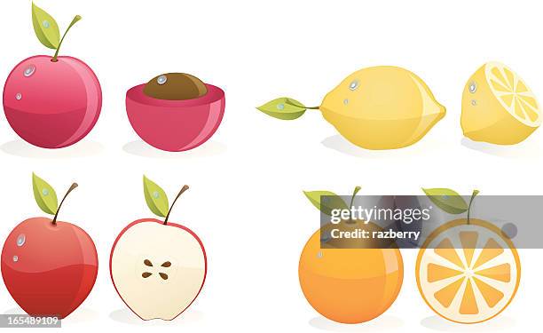 sliced cherry lemon apple and orange clip art - lemon cake slice stock illustrations