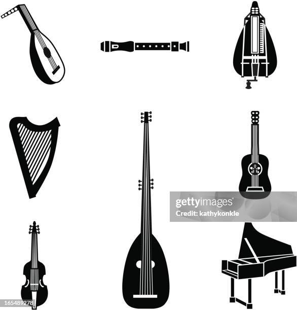 illustrations, cliparts, dessins animés et icônes de les instruments de musique - style baroque