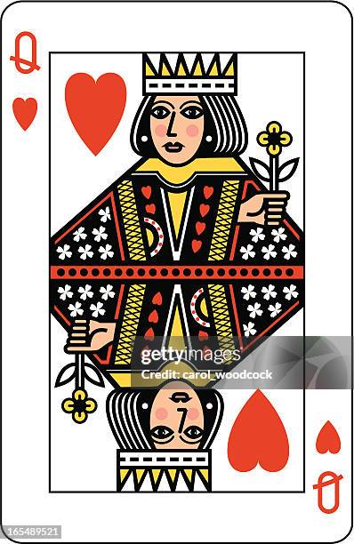 stockillustraties, clipart, cartoons en iconen met queen of hearts playing card - face card