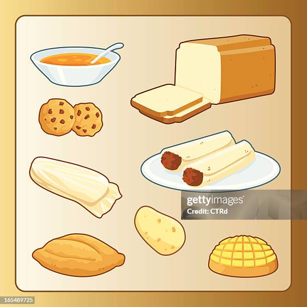 ilustraciones, imágenes clip art, dibujos animados e iconos de stock de starchy alimentos - sweet bread