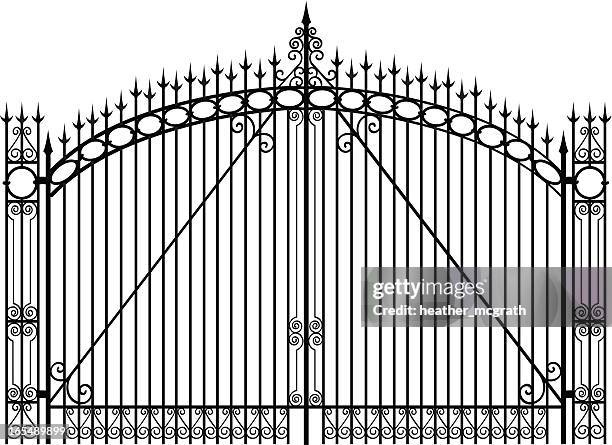 wrought iron gate that is closed - wrought iron stock illustrations