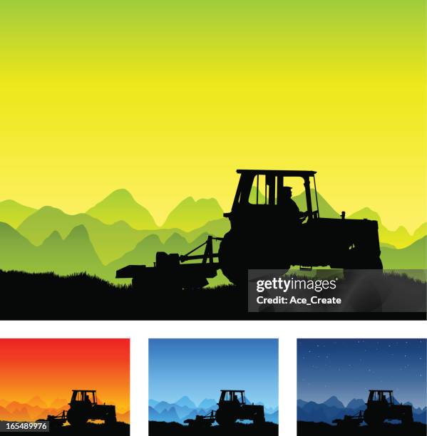 tractor farming and agriculture silhouette. - tractor stock illustrations