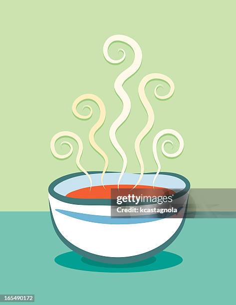 cartoon animation of steaming bowl of tomato soup - warming up stock illustrations