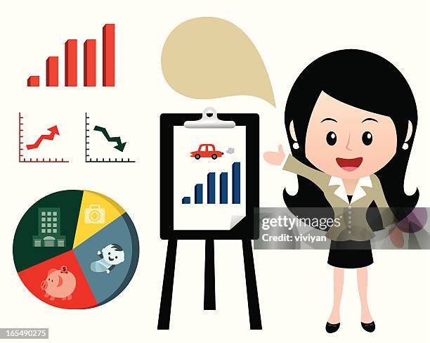 businesswomen with saving plan - housing development project stock illustrations