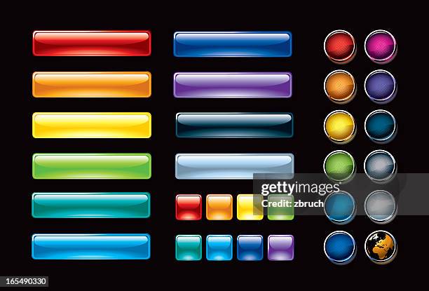 stockillustraties, clipart, cartoons en iconen met different shapes colored internet buttons and globe - internetadres