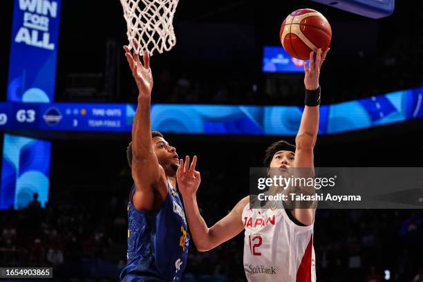 Yuta Watanabe of Japan drives to the basket against Edy Tavares of Cape Verde during the FIBA Basketball World Cup Classification 17-32 Group O game...