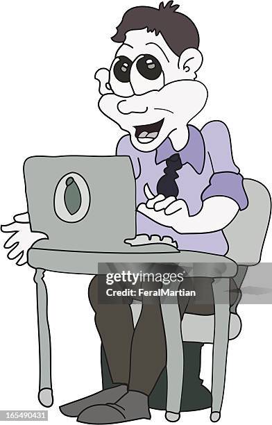 it worker - man typing on computer stock illustrations