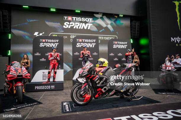 Sprint podium during the Sprint of the MotoGP Gran Premi Monster Energy de Catalunya at Circuit de Barcelona-Catalunya on September 02, 2023 in...