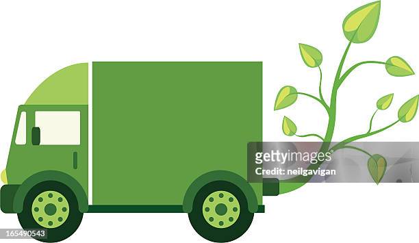 grüne öko-truck - gas truck stock-grafiken, -clipart, -cartoons und -symbole