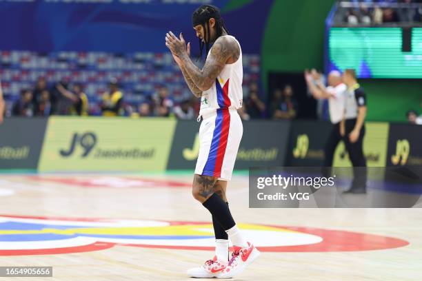 Jordan Clarksons of Philippines reacts during the Classification Round 17-32 Group M match between Philippines and China on day 9 of the FIBA...