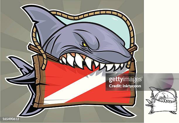 shark biting sign, illustration - social bite stock illustrations