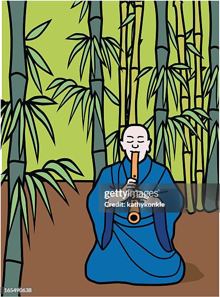 ilustrações de stock, clip art, desenhos animados e ícones de shakuhachi jogador - shakuhachi flute