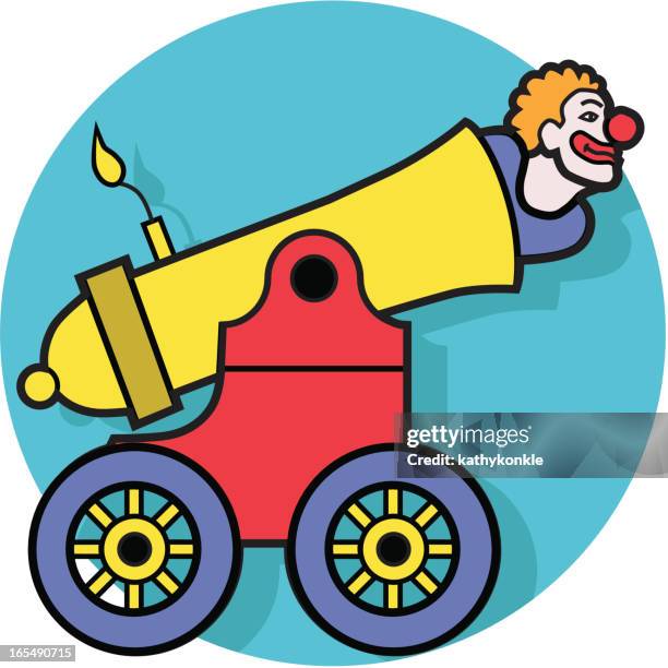 clown in a cannon - kid acting stock illustrations