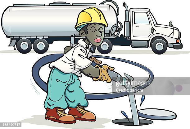 man pumping gas - boat engine stock illustrations