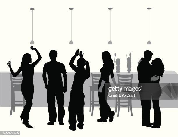 bar crowd vector silhouette - mature couple talking stock illustrations