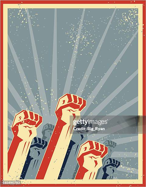 freedom fists - revolution poster stock illustrations