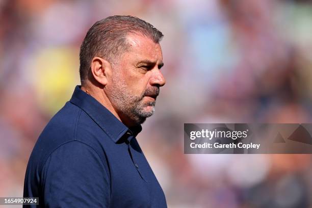 Ange Postecoglou, Manager of Tottenham Hotspur, looks on prior to the Premier League match between Burnley FC and Tottenham Hotspur at Turf Moor on...