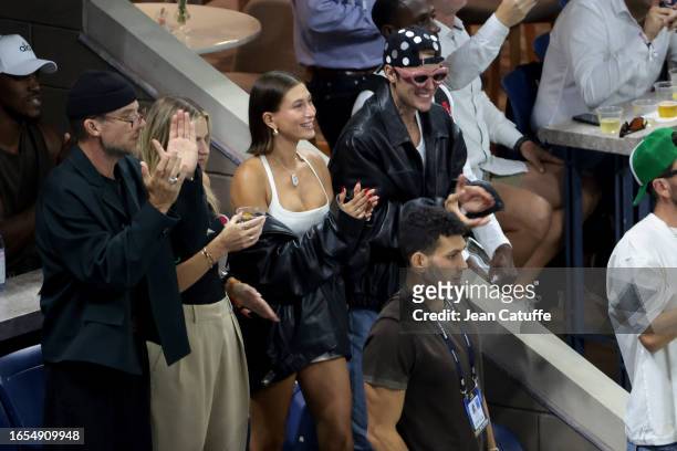 Hailey Bieber and Justin Bieber attend day five of the 2023 US Open at Arthur Ashe Stadium at the USTA Billie Jean King National Tennis Center on...