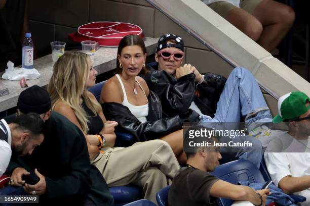 Hailey Bieber and Justin Bieber attend day five of the 2023 US Open at Arthur Ashe Stadium at the USTA Billie Jean King National Tennis Center on...