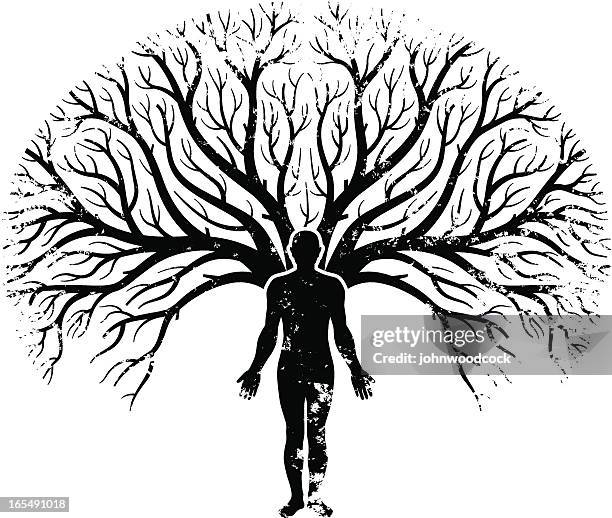 grunge tree man - yard waste stock illustrations