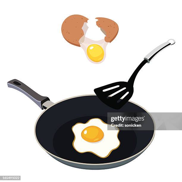 fried egg for breakfast - frying pan stock illustrations