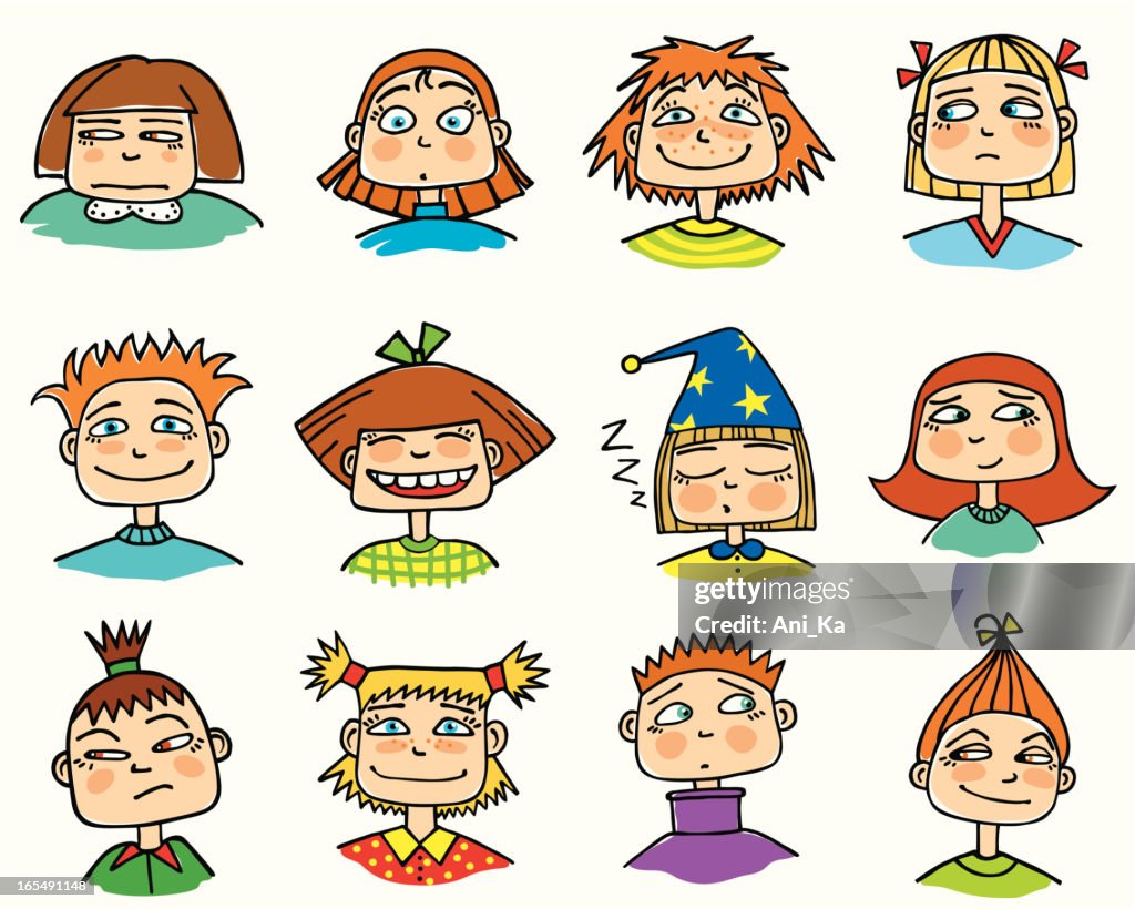 Verschiedene Kinder Gesichter mit verschiedenen Emotionen