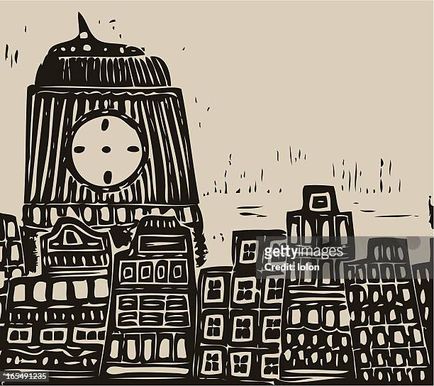 illustrations, cliparts, dessins animés et icônes de avec une tour de la ville - lino