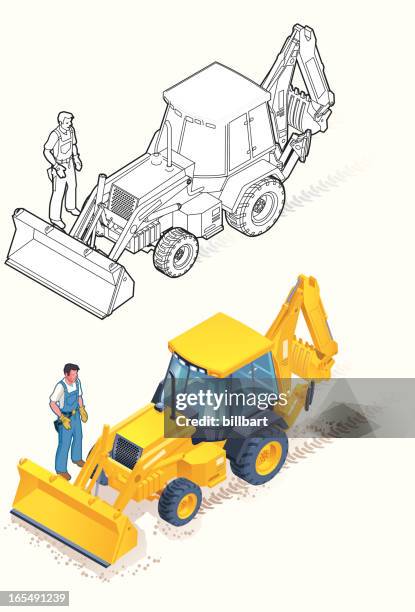 backhoe - construction work isometric stock illustrations