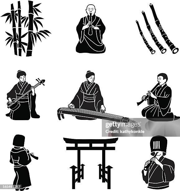 ilustrações, clipart, desenhos animados e ícones de música clássica japonesa - quimono